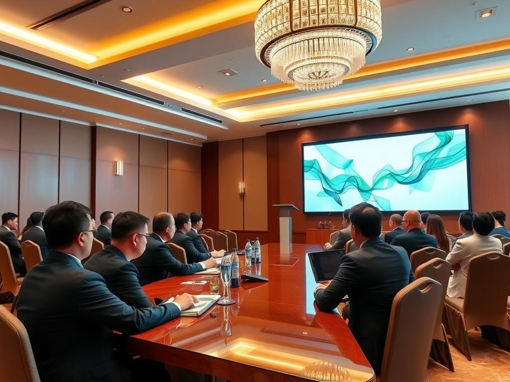Corporate summit underway in a Malaysian hotel ballroom